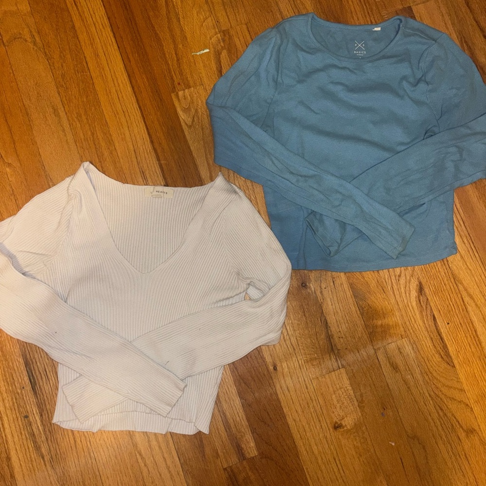 PacSun Blue and White Ribbed Tops